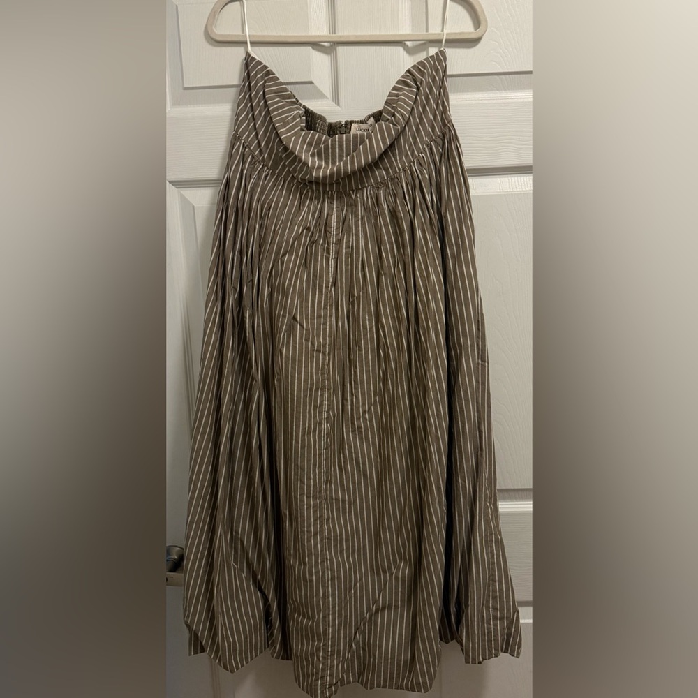 Lucky Brand Strapless Beige Cream Striped Midi Dress - Picture 2 of 7